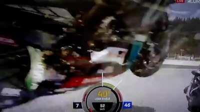 Moto GP Rider Rossi Nearly takes a bike to the head.