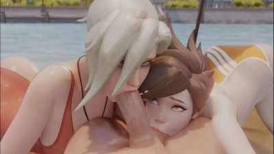 Tracer and Mercy oral threesome(Bewyx) [Overwatch]