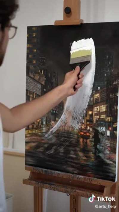 this painting of a city vs. nature