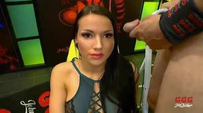 german girl gets facial cumshot during interview