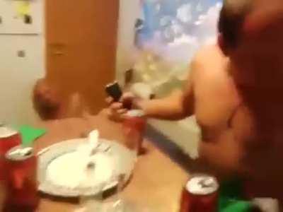 Russian friends playing with taser