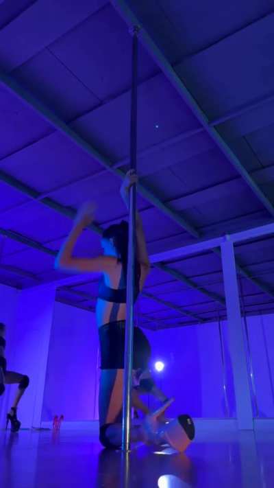 Practicing her Pole Dancing Skills in Tiny Black Shorts Under Blue Light (Supra Bae IG Story Clip)