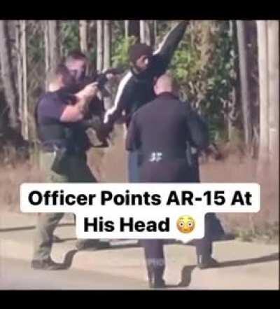 High powered rifle to the guy's temple after he's already being arrested and not resisting?