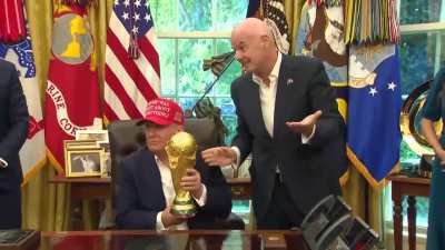 After Gianni ('Johnny') Infantino says Trump can touch the FIFA World Cup trophy, because it's for 'winners only', Trump asks if he could keep it