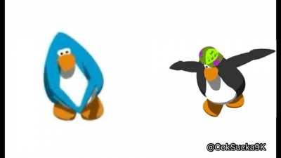 Pingüinos qliaos bailando Gimme gimme a man after midnight