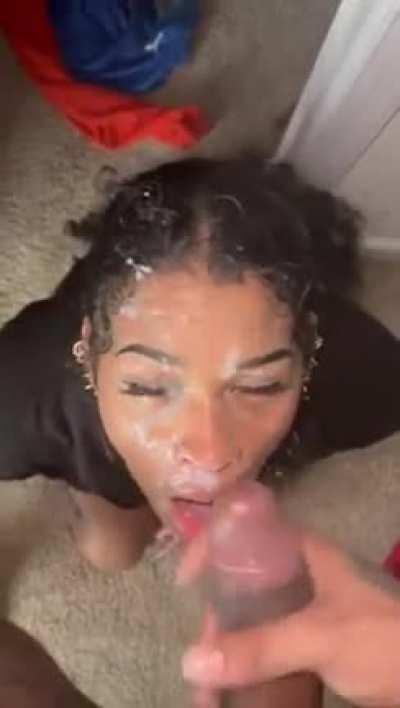 stuffs her throat after getting destroyed