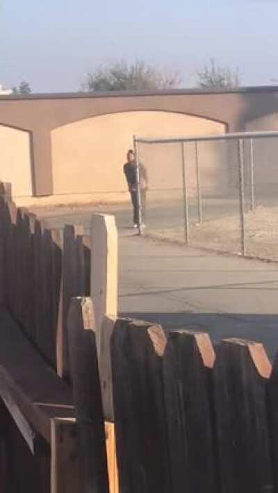 This woman repeatedly harasses my family and breaks their fence trying to get into their home. This was her after my mom caught her breaking the fence again, my little sister recording. Bakersfield life