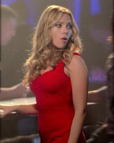 You notice Scarlett Johansson in the club, wearing this hot red dress. How would you react