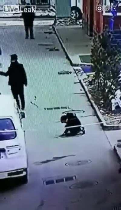 Firecracker turns manhole into catapult.