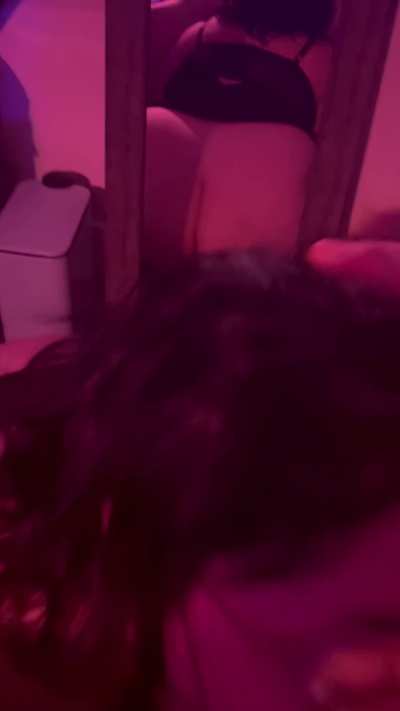 I give him a great view of riding my toy while I suck his cock