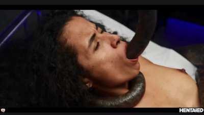 Curly hair babe got roughly played by alien tentacles