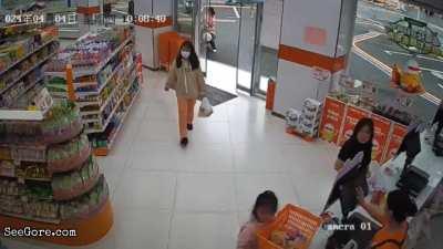 dude got blown away from a crash involving a motorcycle mother, a car and a store