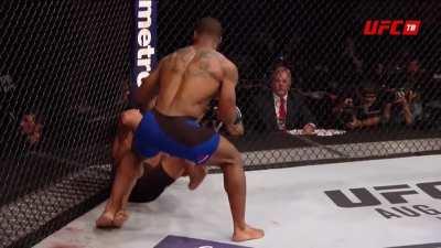 Tyron Woodley pounding the head of Robbie Lawler with massive shots...