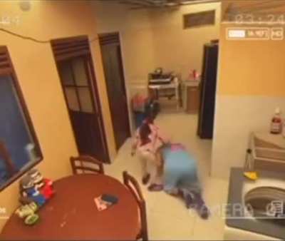 Lil girl helping man 