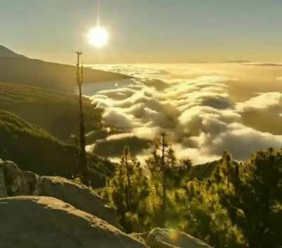 The movement of the clouds from above