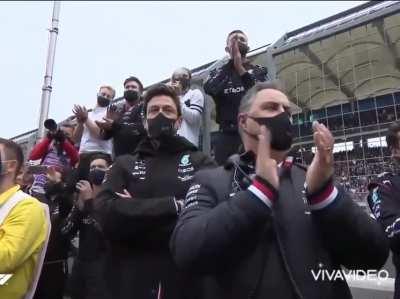 Not Toto Wolff realizing he's on camera and starting to clap for Bottas