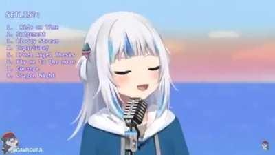 Gura singing Fly Me To The Moon, but slowed down to give her an Ara Ara voice