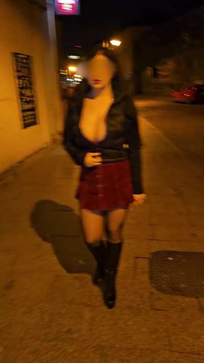 Flashing my tits on the way home from the party