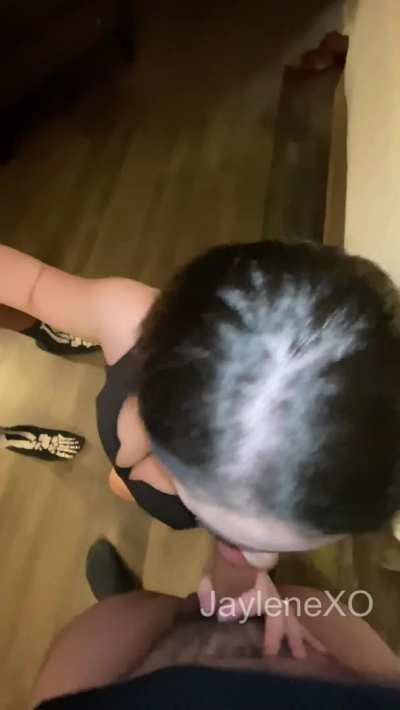 Draining and squeezing my first BBC cum all over my tongue and then sucking off my husband