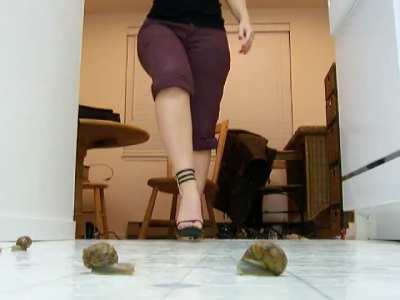Vintage Princess Crushes Snails in Sexy Heels