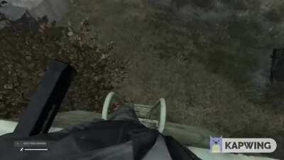 When you're in a guard tower with 8-10 zombies at the base, and no ammo.... dropping a grenade down to the bottom sounds like a great idea... until it gets stuck on top of the ladder.