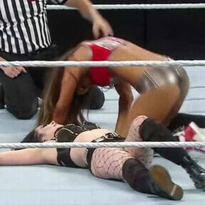 Nikki crawling over Paige