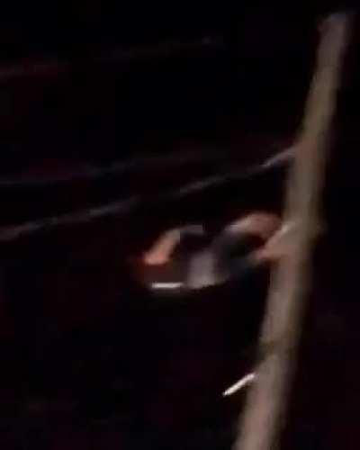Idiot climbs telephone pole
