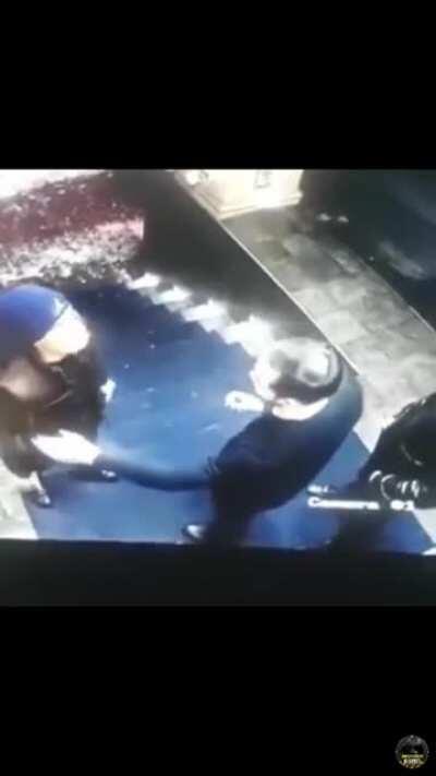 Bouncer obliterates guy threatening him with a knife!