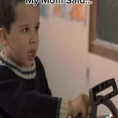 That boy has a lot of motivation from his mother!