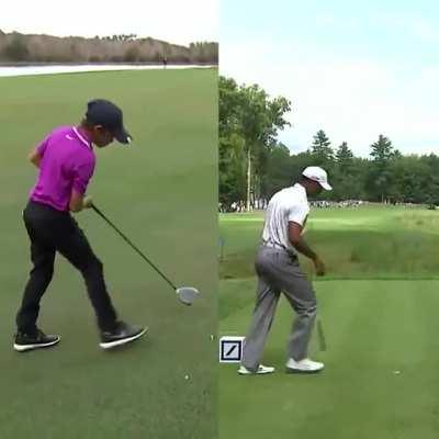 Tiger Woods watching his son's mannerisms