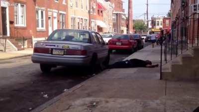 Idiot fighting his car