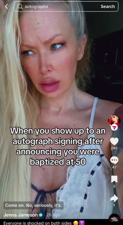 Jenna you aren’t showing up to any signings. No one cares that you were baptized. Also, her lips look painful.