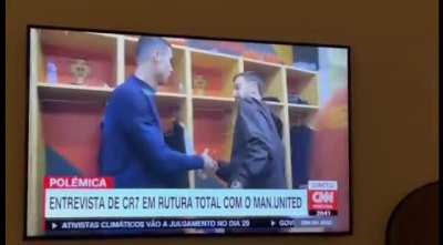Bruno Fernandes does not look too happy with Ronaldo as they see each other for the first time since Ronaldo’s ‘explosive’ interview with Piers Morgan.