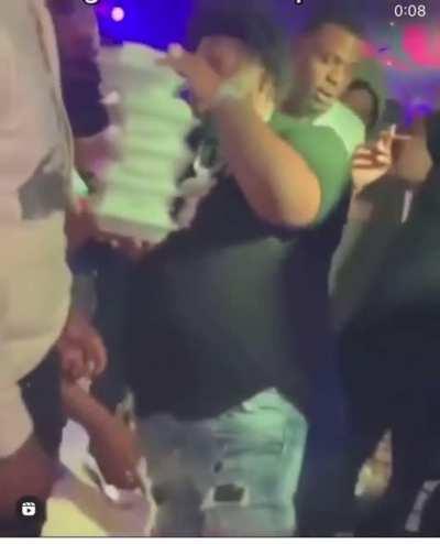 Caught his ahh wit all the plates