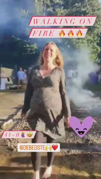 a soon to be mother walks on hot coals as a way of showing how much shes willing to risk burning her feet for her children