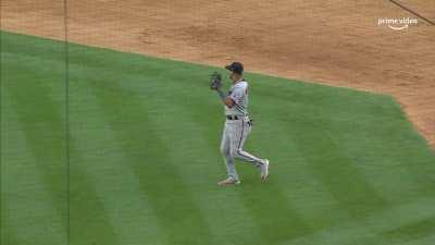 [Highlight] [Highlight] Ronald Guzman flinches and ducks after smacking a bases-loaded, no-outs grounder, giving Arraez a clear path to make a play at home. As a result of ducking initially, Guzman is far too slow to get to first and is promptly doubled u