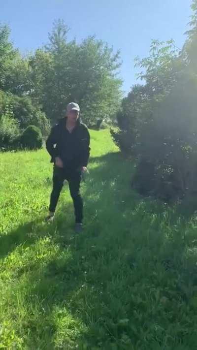 Guys shits in a private territory, gets forcedd to take his shit and leave. Lithuania.