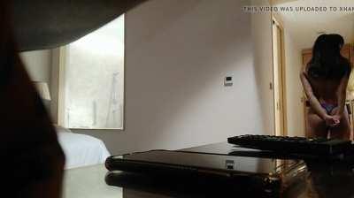 Busty girl lets room service touch