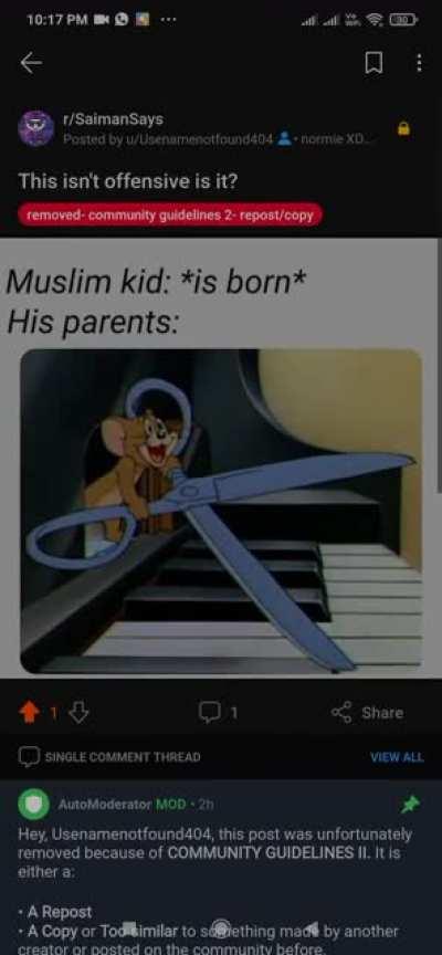 The automoderator of this sub is fucking broken man! But I do agree kunal+ some stand up comedian>= Jerry holding scissors.