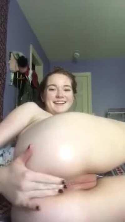 Trying out three fingers up her ass