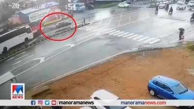 Bus crashing into a car today Kerala, India.
