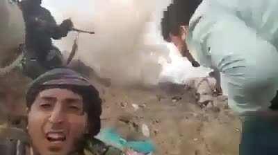 POV of soldiers taking fire from a helicopter in Yemen