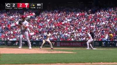 [Highlight] Alec Bohm shows off the 10lbs of muscle he put on this offseason with a deep drive to left.