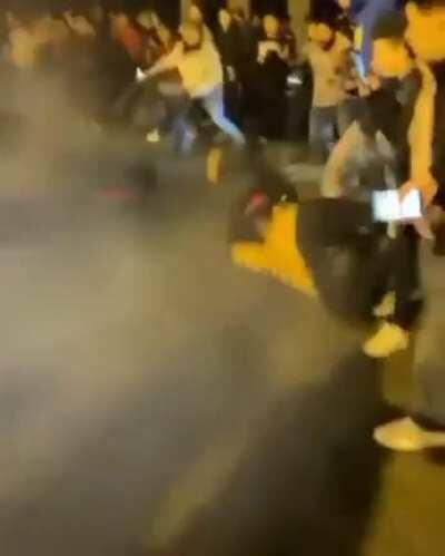 Guy gets to close to a mustang with a big wing and gets sent flying