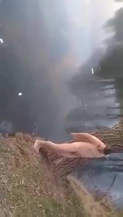Backflip naked into a frozen river