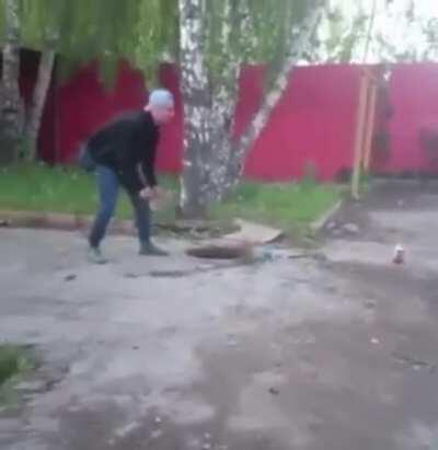 WCGW if you throw fire into a manhole full of methane gas