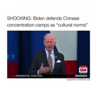 Biden refused to speak out against Jinping and what he’s doing with Uyghur’s, Hong Kong and Taiwan’s Independence. No hate if you like Biden, but this is ridiculous and wrong. Probably gonna get taken down by the CCP lol.