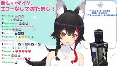 Mio breathing into her new 500,000 yen microphone