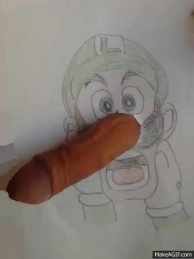 Looked at our poor luigi, he is scared, a witch has cast a curse on him, his cock nose is jerked with sneezing, love luigi 💚🔧🧫