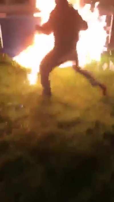 Casually starting a fire with gasoline